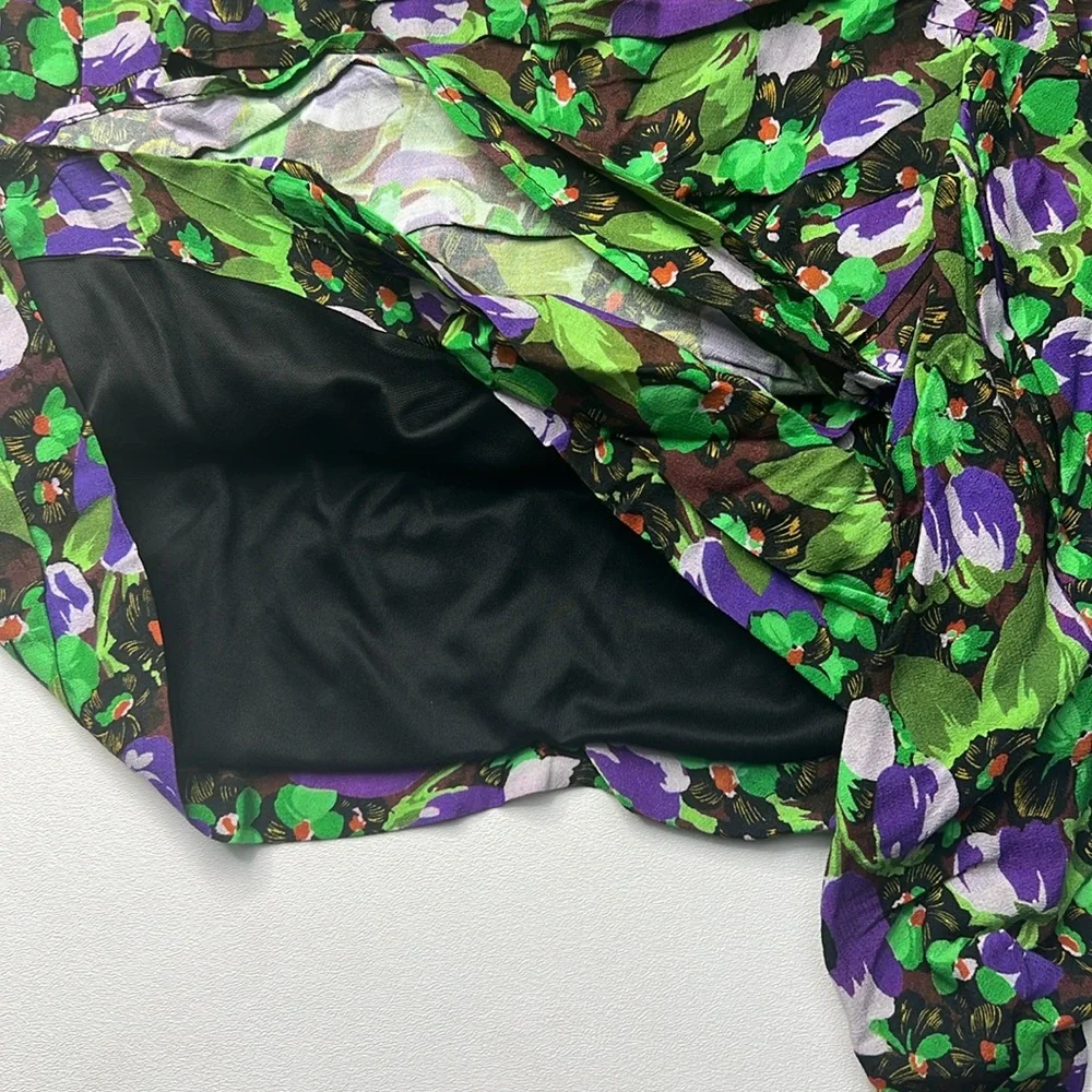 ZARA skirt Floral Mini ruffle festival party edgy bold layer colorful romantic S
